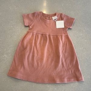 Mebie Baby Dusty Rose 12-18M Short Sleeve Button Ribbed Organic Dress-NWT